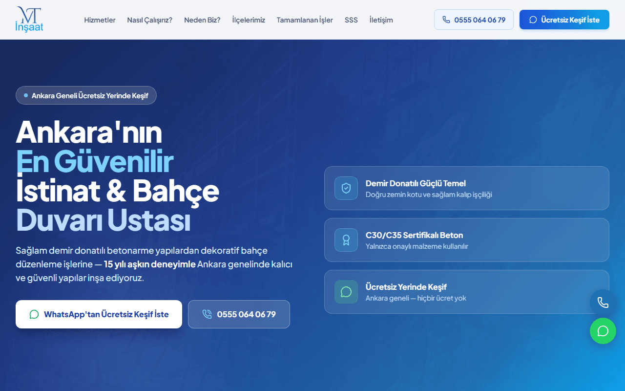 MT İnşaat - İstinat & Bahçe Duvarı Web Sitesi